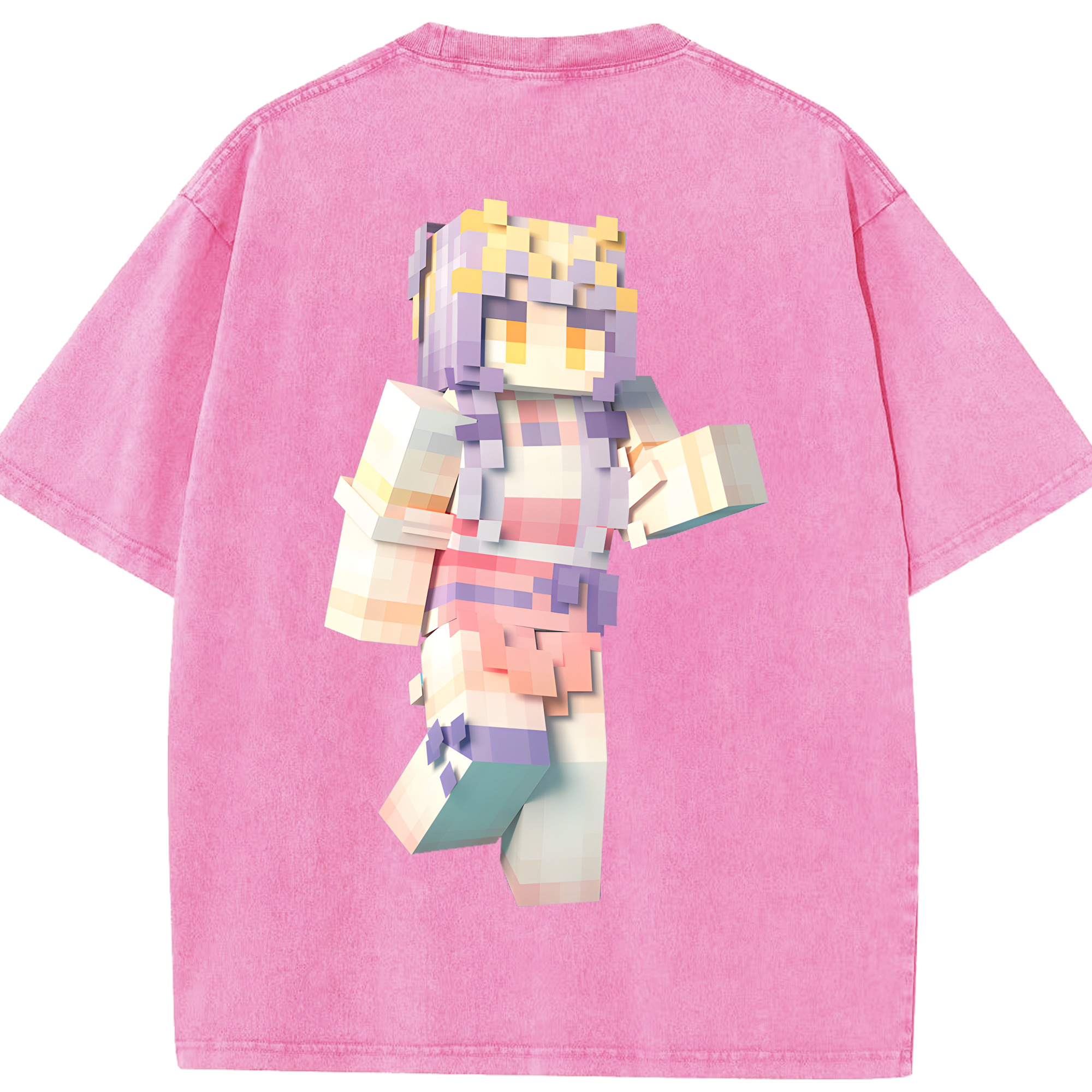 （画像用） マインクラフト ブロックの世界 Minecraft MC Block world 綿100% ヴィンテージ風 半袖Tシャツ（背面プリント）
